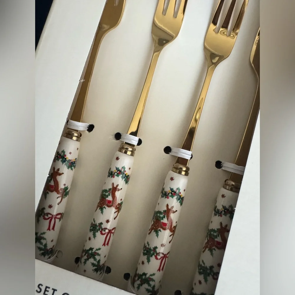 Cath Kidston set of 4 stainless steel/gold finish/ceramic handled holiday forks